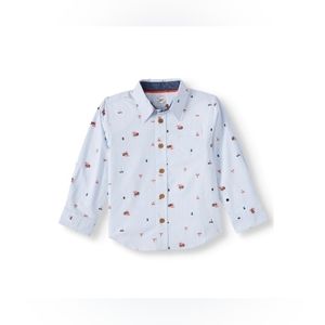 Boys 2T blue button down collared shirt with foxes